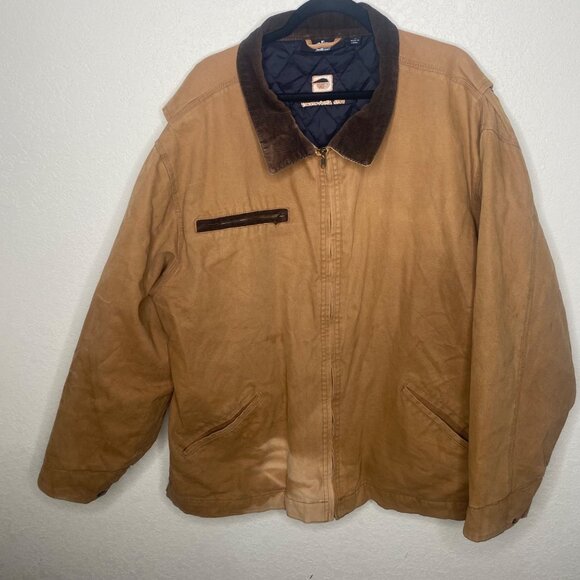 Vintage Dunbrooke Canvas Jacket Mens XL Tan Corduroy Collar Quilted Lined Utilit - Picture 1 of 13